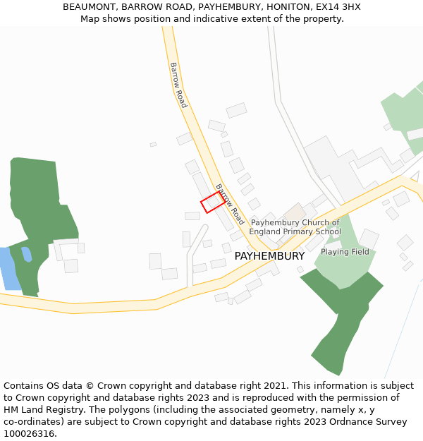 BEAUMONT, BARROW ROAD, PAYHEMBURY, HONITON, EX14 3HX: Location map and indicative extent of plot