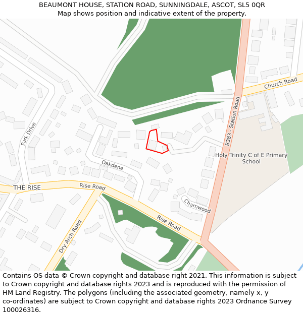 BEAUMONT HOUSE, STATION ROAD, SUNNINGDALE, ASCOT, SL5 0QR: Location map and indicative extent of plot