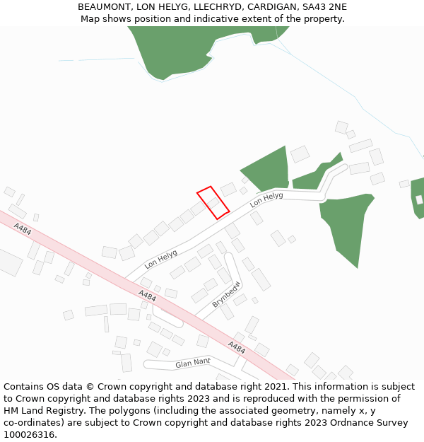 BEAUMONT, LON HELYG, LLECHRYD, CARDIGAN, SA43 2NE: Location map and indicative extent of plot
