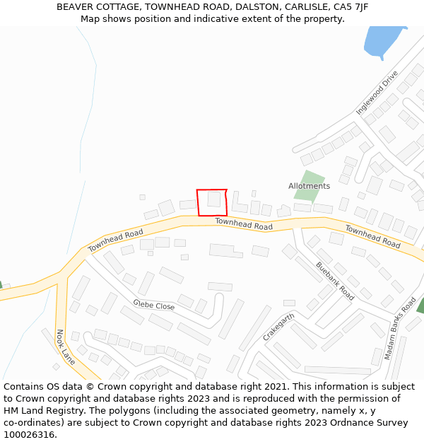 BEAVER COTTAGE, TOWNHEAD ROAD, DALSTON, CARLISLE, CA5 7JF: Location map and indicative extent of plot