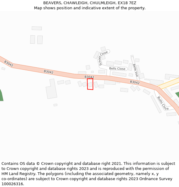 BEAVERS, CHAWLEIGH, CHULMLEIGH, EX18 7EZ: Location map and indicative extent of plot