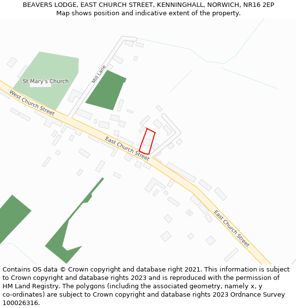 BEAVERS LODGE, EAST CHURCH STREET, KENNINGHALL, NORWICH, NR16 2EP: Location map and indicative extent of plot