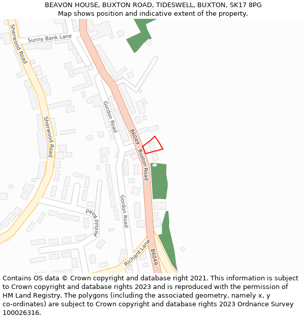 BEAVON HOUSE, BUXTON ROAD, TIDESWELL, BUXTON, SK17 8PG: Location map and indicative extent of plot