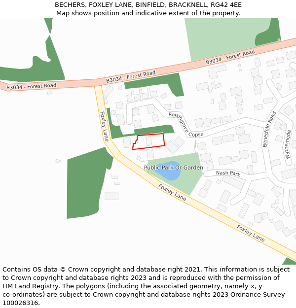 BECHERS, FOXLEY LANE, BINFIELD, BRACKNELL, RG42 4EE: Location map and indicative extent of plot