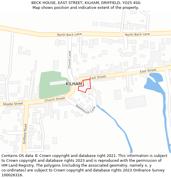 BECK HOUSE, EAST STREET, KILHAM, DRIFFIELD, YO25 4SG: Location map and indicative extent of plot