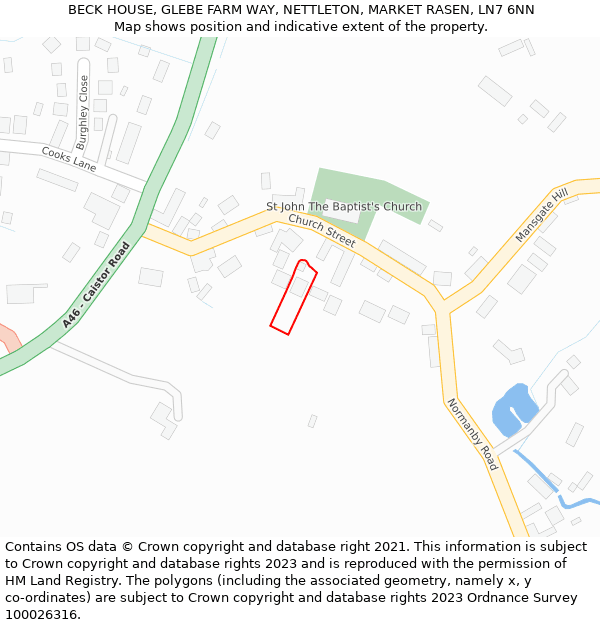 BECK HOUSE, GLEBE FARM WAY, NETTLETON, MARKET RASEN, LN7 6NN: Location map and indicative extent of plot