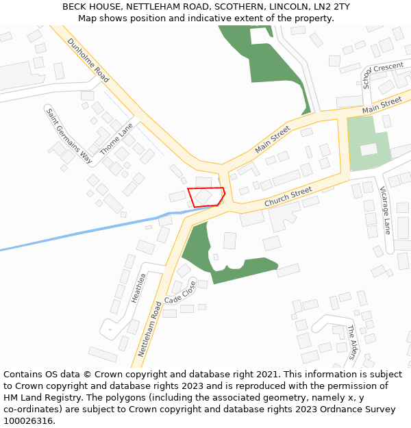 BECK HOUSE, NETTLEHAM ROAD, SCOTHERN, LINCOLN, LN2 2TY: Location map and indicative extent of plot