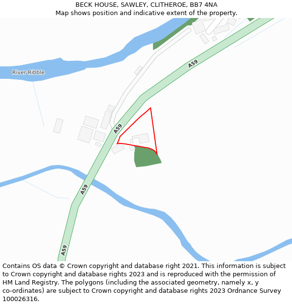 BECK HOUSE, SAWLEY, CLITHEROE, BB7 4NA: Location map and indicative extent of plot