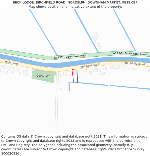 BECK LODGE, BIRCHFIELD ROAD, NORDELPH, DOWNHAM MARKET, PE38 0BP: Location map and indicative extent of plot