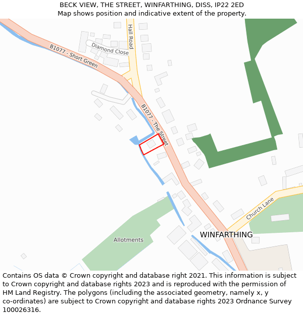 BECK VIEW, THE STREET, WINFARTHING, DISS, IP22 2ED: Location map and indicative extent of plot