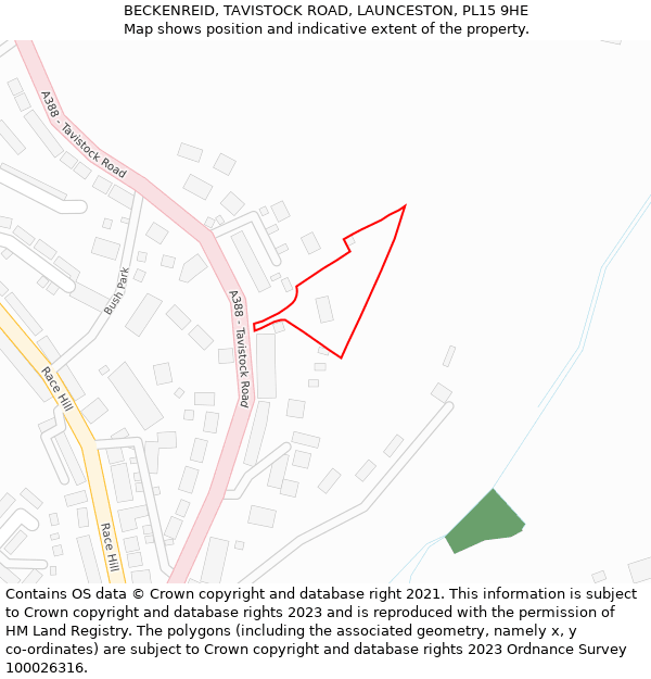 BECKENREID, TAVISTOCK ROAD, LAUNCESTON, PL15 9HE: Location map and indicative extent of plot