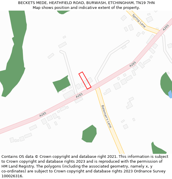 BECKETS MEDE, HEATHFIELD ROAD, BURWASH, ETCHINGHAM, TN19 7HN: Location map and indicative extent of plot