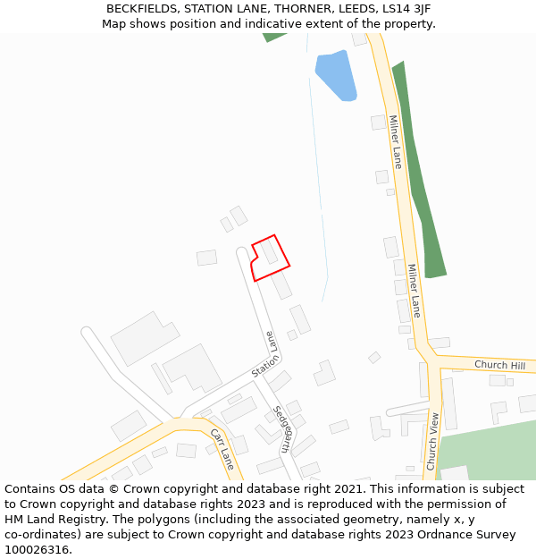 BECKFIELDS, STATION LANE, THORNER, LEEDS, LS14 3JF: Location map and indicative extent of plot