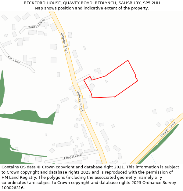 BECKFORD HOUSE, QUAVEY ROAD, REDLYNCH, SALISBURY, SP5 2HH: Location map and indicative extent of plot