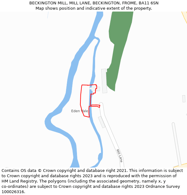 BECKINGTON MILL, MILL LANE, BECKINGTON, FROME, BA11 6SN: Location map and indicative extent of plot