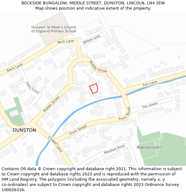 BECKSIDE BUNGALOW, MIDDLE STREET, DUNSTON, LINCOLN, LN4 2EW: Location map and indicative extent of plot