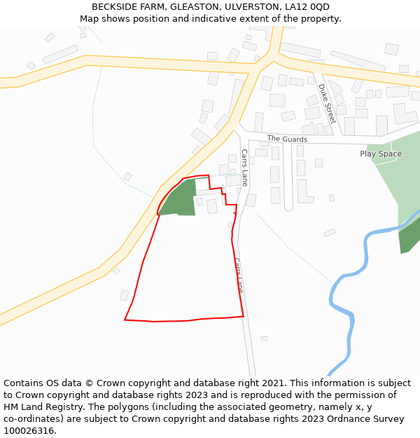 BECKSIDE FARM, GLEASTON, ULVERSTON, LA12 0QD: Location map and indicative extent of plot