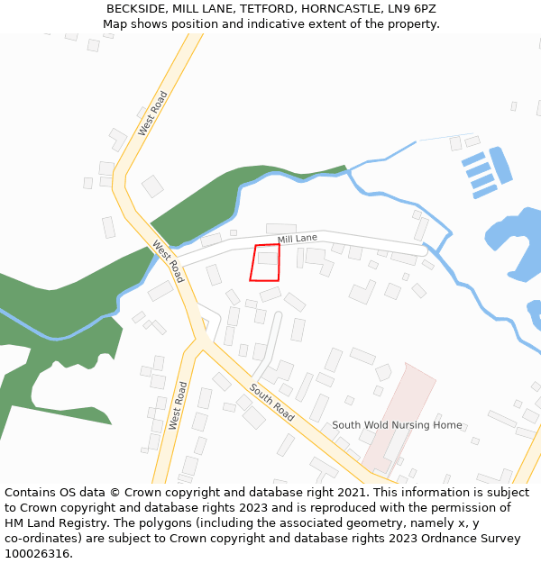 BECKSIDE, MILL LANE, TETFORD, HORNCASTLE, LN9 6PZ: Location map and indicative extent of plot