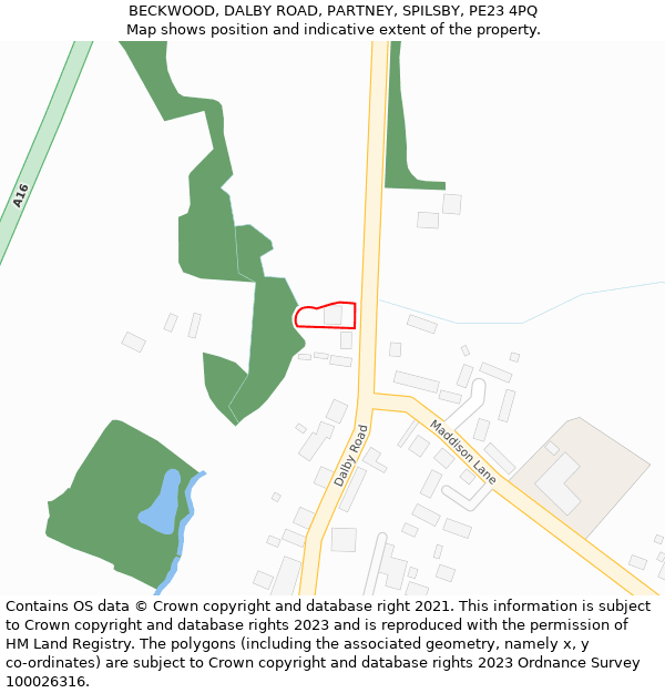 BECKWOOD, DALBY ROAD, PARTNEY, SPILSBY, PE23 4PQ: Location map and indicative extent of plot