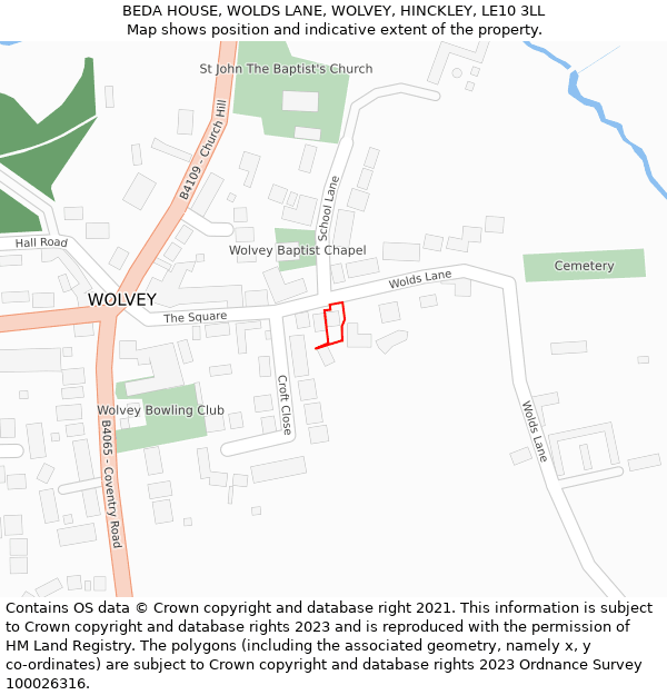 BEDA HOUSE, WOLDS LANE, WOLVEY, HINCKLEY, LE10 3LL: Location map and indicative extent of plot