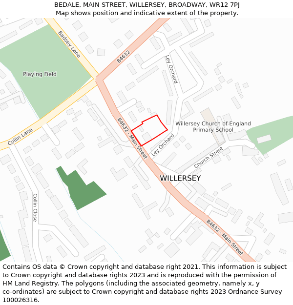 BEDALE, MAIN STREET, WILLERSEY, BROADWAY, WR12 7PJ: Location map and indicative extent of plot