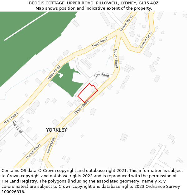 BEDDIS COTTAGE, UPPER ROAD, PILLOWELL, LYDNEY, GL15 4QZ: Location map and indicative extent of plot