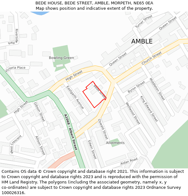 BEDE HOUSE, BEDE STREET, AMBLE, MORPETH, NE65 0EA: Location map and indicative extent of plot