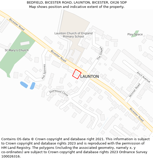 BEDFIELD, BICESTER ROAD, LAUNTON, BICESTER, OX26 5DP: Location map and indicative extent of plot