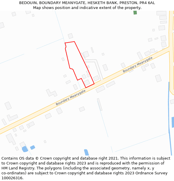 BEDOUIN, BOUNDARY MEANYGATE, HESKETH BANK, PRESTON, PR4 6AL: Location map and indicative extent of plot