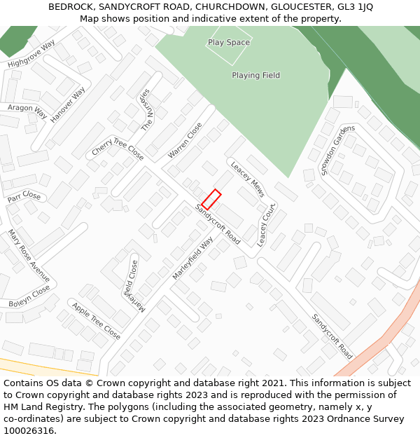 BEDROCK, SANDYCROFT ROAD, CHURCHDOWN, GLOUCESTER, GL3 1JQ: Location map and indicative extent of plot