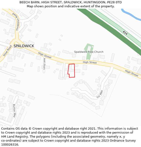 BEECH BARN, HIGH STREET, SPALDWICK, HUNTINGDON, PE28 0TD: Location map and indicative extent of plot