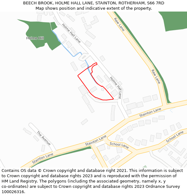 BEECH BROOK, HOLME HALL LANE, STAINTON, ROTHERHAM, S66 7RD: Location map and indicative extent of plot