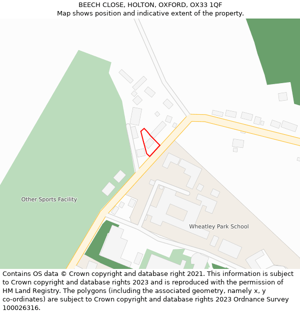 BEECH CLOSE, HOLTON, OXFORD, OX33 1QF: Location map and indicative extent of plot