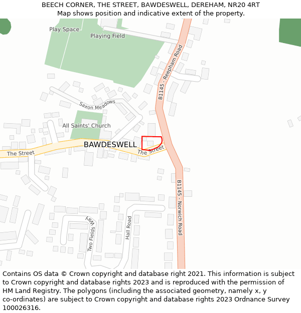 BEECH CORNER, THE STREET, BAWDESWELL, DEREHAM, NR20 4RT: Location map and indicative extent of plot