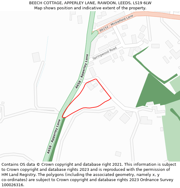 BEECH COTTAGE, APPERLEY LANE, RAWDON, LEEDS, LS19 6LW: Location map and indicative extent of plot