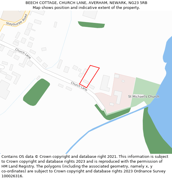 BEECH COTTAGE, CHURCH LANE, AVERHAM, NEWARK, NG23 5RB: Location map and indicative extent of plot