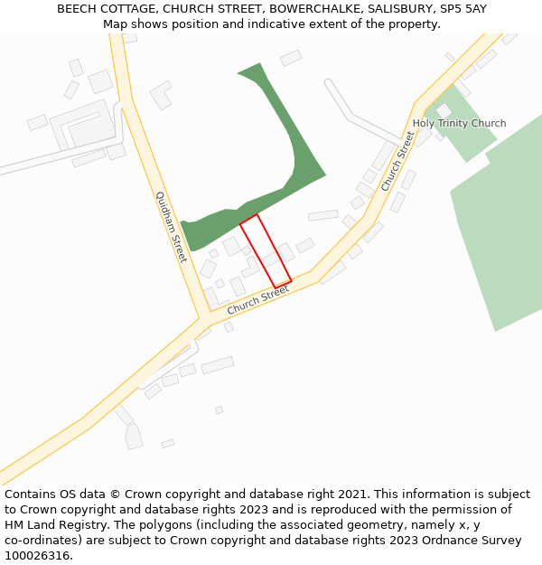 BEECH COTTAGE, CHURCH STREET, BOWERCHALKE, SALISBURY, SP5 5AY: Location map and indicative extent of plot