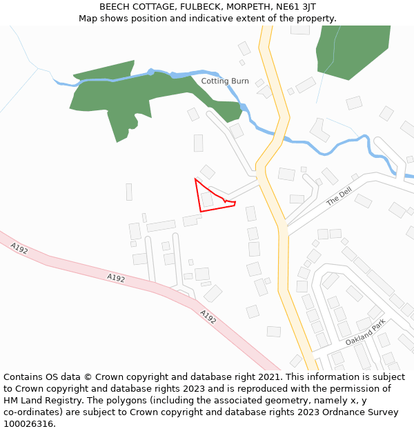 BEECH COTTAGE, FULBECK, MORPETH, NE61 3JT: Location map and indicative extent of plot