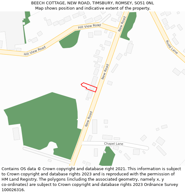 BEECH COTTAGE, NEW ROAD, TIMSBURY, ROMSEY, SO51 0NL: Location map and indicative extent of plot