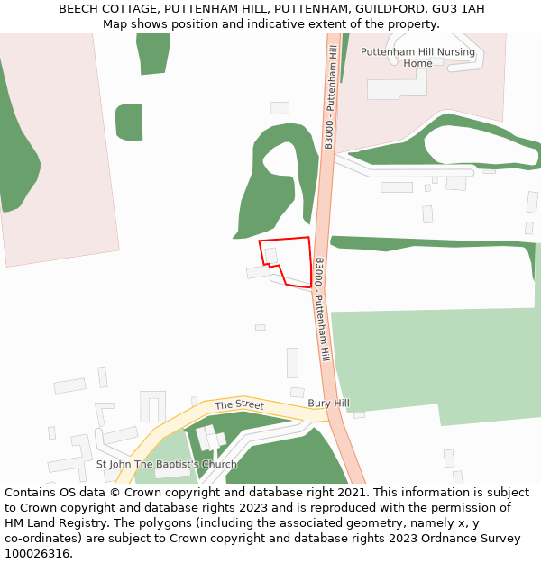 BEECH COTTAGE, PUTTENHAM HILL, PUTTENHAM, GUILDFORD, GU3 1AH: Location map and indicative extent of plot