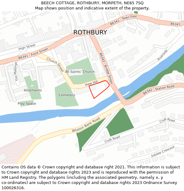 BEECH COTTAGE, ROTHBURY, MORPETH, NE65 7SQ: Location map and indicative extent of plot