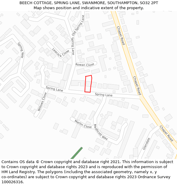 BEECH COTTAGE, SPRING LANE, SWANMORE, SOUTHAMPTON, SO32 2PT: Location map and indicative extent of plot