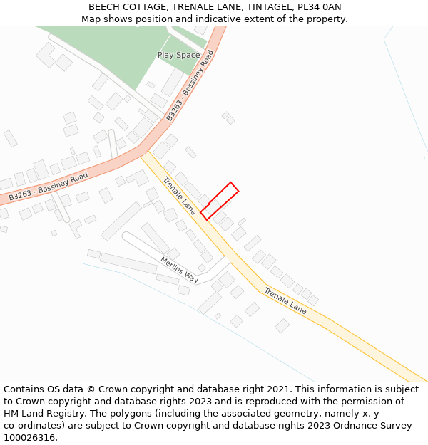 BEECH COTTAGE, TRENALE LANE, TINTAGEL, PL34 0AN: Location map and indicative extent of plot