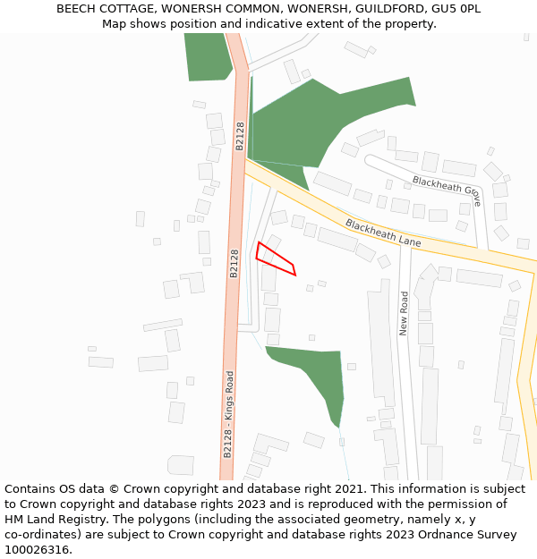 BEECH COTTAGE, WONERSH COMMON, WONERSH, GUILDFORD, GU5 0PL: Location map and indicative extent of plot