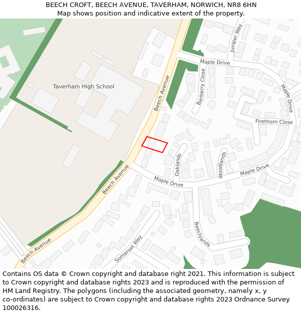 BEECH CROFT, BEECH AVENUE, TAVERHAM, NORWICH, NR8 6HN: Location map and indicative extent of plot