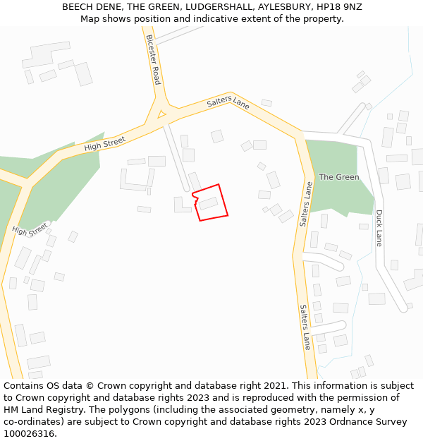 BEECH DENE, THE GREEN, LUDGERSHALL, AYLESBURY, HP18 9NZ: Location map and indicative extent of plot