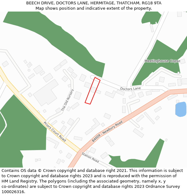 BEECH DRIVE, DOCTORS LANE, HERMITAGE, THATCHAM, RG18 9TA: Location map and indicative extent of plot