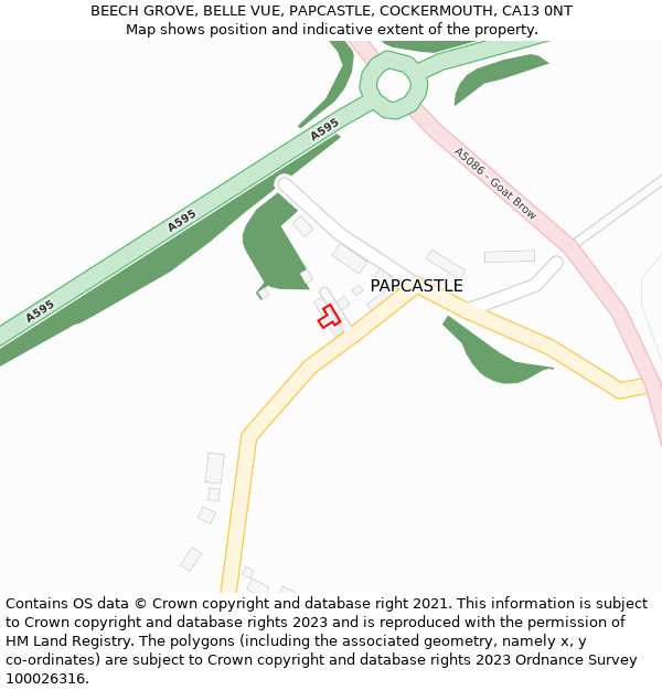 BEECH GROVE, BELLE VUE, PAPCASTLE, COCKERMOUTH, CA13 0NT: Location map and indicative extent of plot