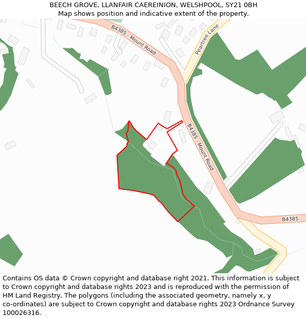 BEECH GROVE, LLANFAIR CAEREINION, WELSHPOOL, SY21 0BH: Location map and indicative extent of plot