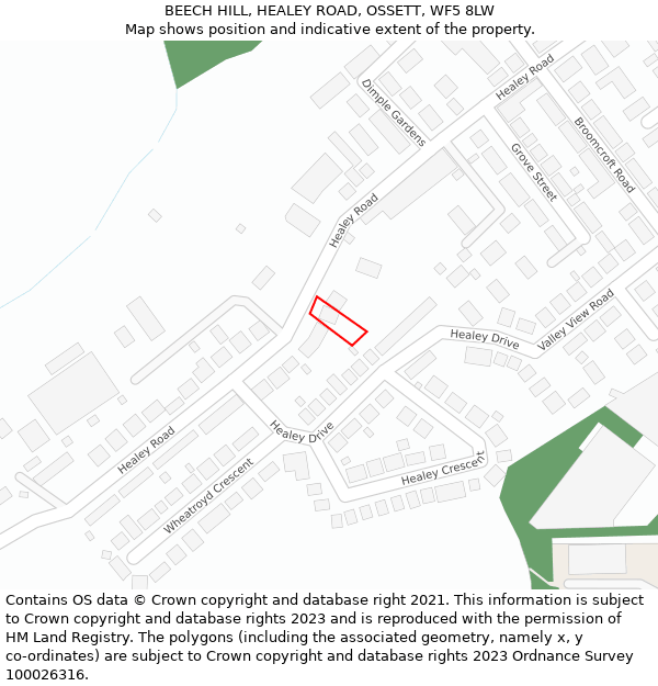 BEECH HILL, HEALEY ROAD, OSSETT, WF5 8LW: Location map and indicative extent of plot